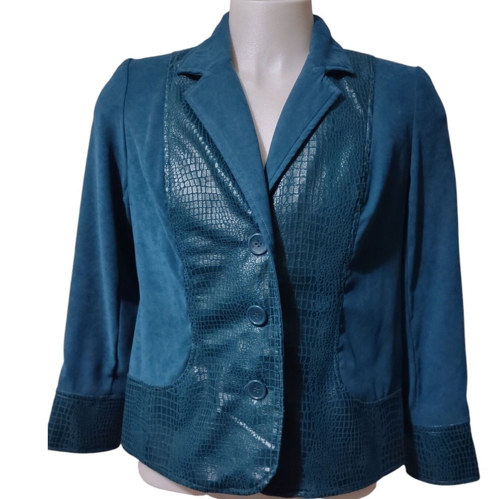 Notations Blazer Jacket Women's Size Large Button Front Long Sleeve Collar Green